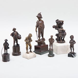 Group of Seven Continental Cast Bronze Figures of Children