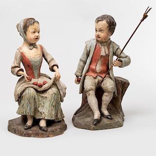 Pair of Continental Painted Shepherd and Shepherdess, Possibly German