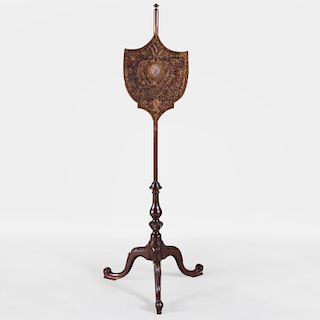 George III Carved Mahogany and Paper Quilling Pole Screen