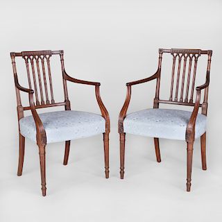 Pair of George III Carved Mahogany Armchairs