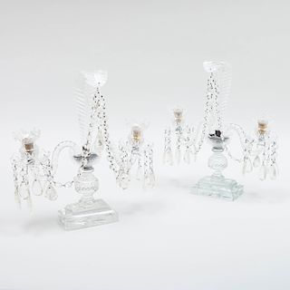 Pair of Cut Glass Two-Light Candelabra