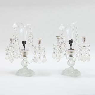 Pair of Cut Glass Two-Light Candelabra