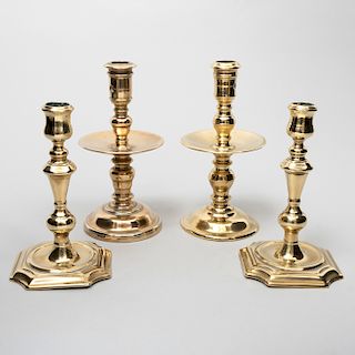 Two Similar Dutch Baroque Bronze Candlesticks