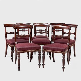 Set of Eight Regency Carved Mahogany Side Chairs  