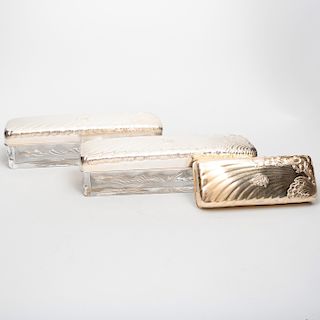 Two French Silver Mounted Glass Boxes and another Silver Cover and Mount with Arabic Script Monogram