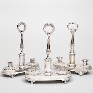 Pair of French Silver Double Salt Stands, and a Similar Stand