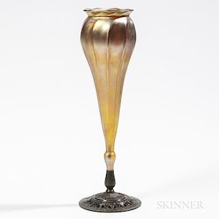 Tiffany Studios Favrile Floriform Vase with Bronze Base