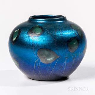Tiffany Studios Blue Favrile "Heart and Vine" Low Vase