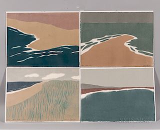 Four Richard Kemble (American, 1932-2007) Woodcuts
