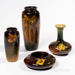 Four Rookwood Pottery Floral Vases