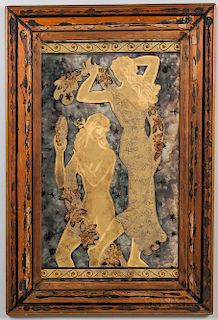 Harriton Glass Company Dancing Muses Eglomise and Mirrored Glass Panel