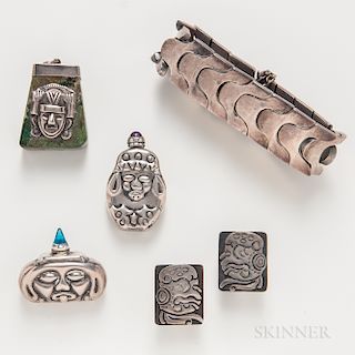 Five Pieces of Mexican Sterling Silver Jewelry by Antonio Pineda, Los Ballesteros, and Others