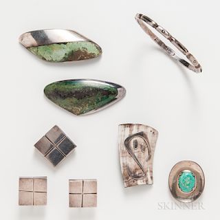 Seven Pieces of Mexican Jewelry by Hector Aguilar, Los Ballesteros, Enrique Ledesma, and William Spratling