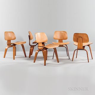 Five Ray and Charles Eames for Herman Miller Lounge Chair Wood (LCW) Chairs