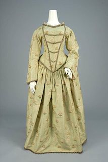 SILK BROCADE DRESS, FRENCH, c. 1760.