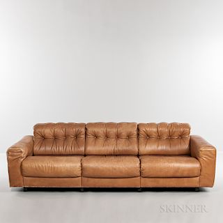 Tufted-back Tan Leather Sofa