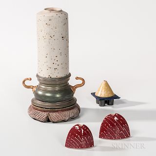 Adrian Saxe (American, b. 1943) Ceramic Vase and Three Oil Lamps