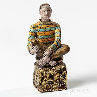 Richard Cleaver (American, b. 1952) Seated Man   Ceramic Sculpture