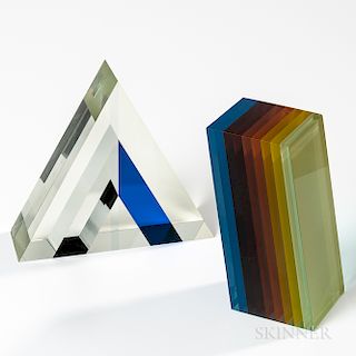 Two Geometric Art Glass Sculptures