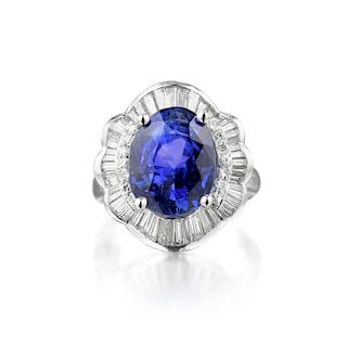 A 7.42-Carat Unheated Ceylon Sapphire and Diamond Ring