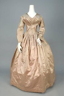 BROCADED SILK DAY DRESS, c. 1845.
