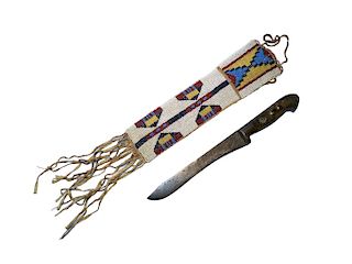 Lakota Sioux Beaded Sheath & Trade Knife 1800's