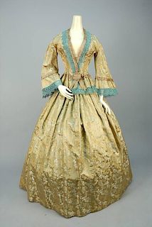 SILK DAMASK AFTERNOON DRESS, AMERICAN, c. 1850.