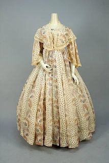 PRINTED COTTON DRESS and FICHU, FRENCH, c. 1850.