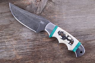 M.T. Knives Buffalo Scrimshaw & Turquoise Damascus