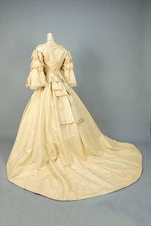 SILK and WOOL WEDDING DRESS, AMERICAN, 1867 - 1869.