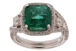 4.01ct Emerald & 1.19ct Diamond 18K Gold Ring