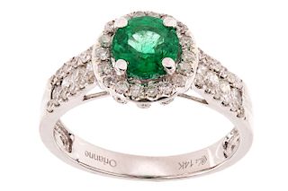 Emerald & Diamond 14K White Gold Ring w/ Papers