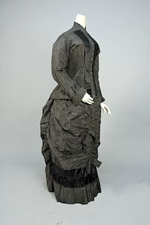 STRIPED SILK DAY DRESS, 1875.