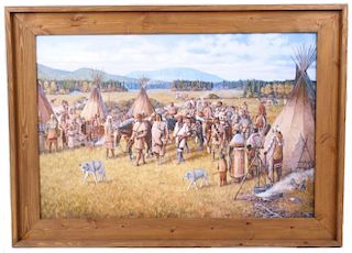 Signed Jesse W. Henderson Trading Party Painting