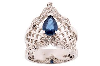 Montana Sapphire & Diamond 14K White Gold Ring