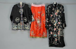THREE CHINESE EXPORT EMBROIDERED SILK GARMENTS, 20th C.
