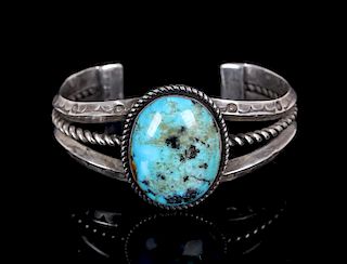 Navajo Silver and Kingman Turquoise Bracelet