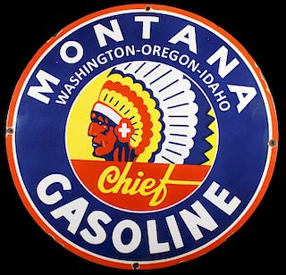 Montana Chief Gasoline Enamel Advertising Sign