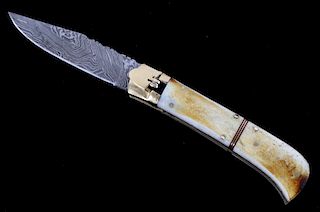 German Lever Lock Damascus Switchblade Knife