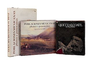 LOTE DE LIBROS MIXTO: DEIDADES PREHISPÁNICAS Y PLANOS DE LA CIUDAD DE MÉXICO. Quetzalcoatl / Planos y Panoramas. Piezas: 2.