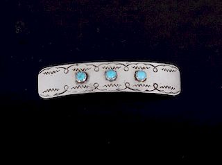 Navajo Silver and Turquoise Hair Barrette