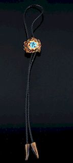 Western Turquoise and Antler Burl Bolo Tie