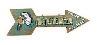 Hand Painted Folk Art Apache Beer Wooden Sign
