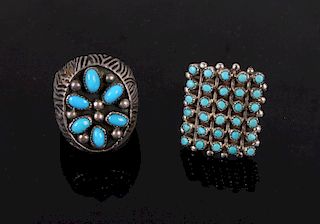 Pair of Navajo Native American Turquoise Rings