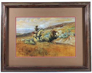 Charlie Russell Framed Buffalo Hunt Print