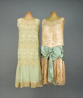 TWO SILK and LACE TEA DRESSES, 1920s.