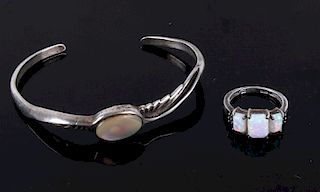 Navajo White Opal Bracelet and Ring Set