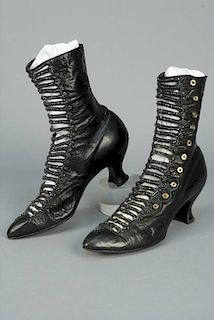 BEADED HIGH BUTTON BOOTS, 19th C.