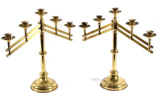 Brass Five Candle Adjustable Candelabras