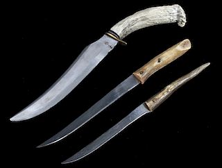 Set of Rustic Antler Handle Knives